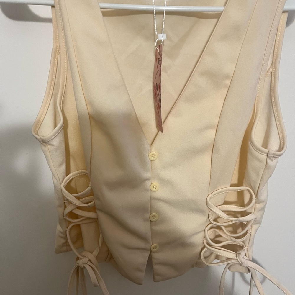 SHEIN Cream Cut Out Bodysuit with Notched Collar